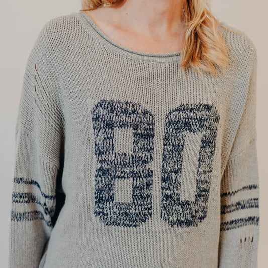 Blu Pepper | Distressed Varsity Top | Grey