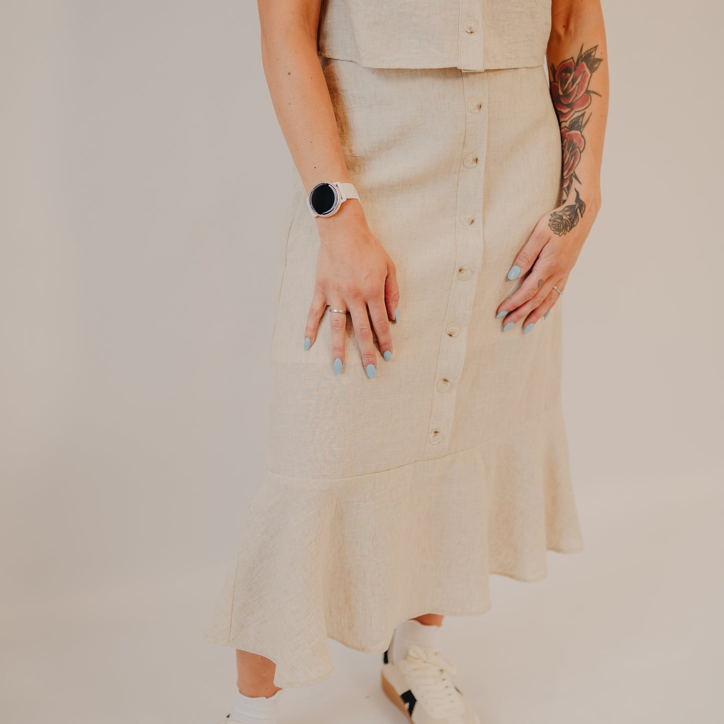 Gilli | Button Up Flare Hem Midi Skirt | Oatmeal