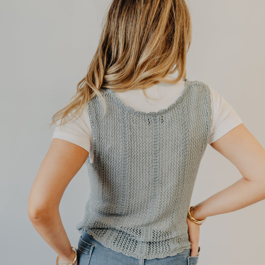 Be Cool | Crochet Knit Vest | Dusty Blue