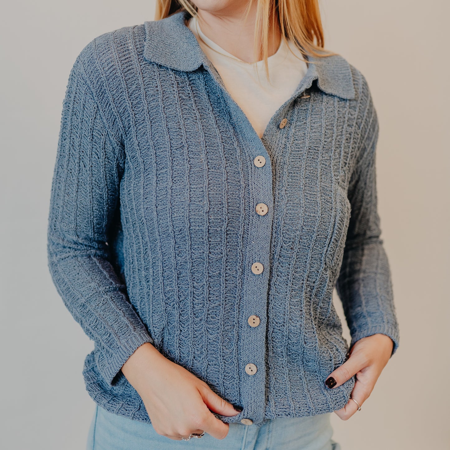 Be Cool | Textured Button Up Cardigan | Slate Blue