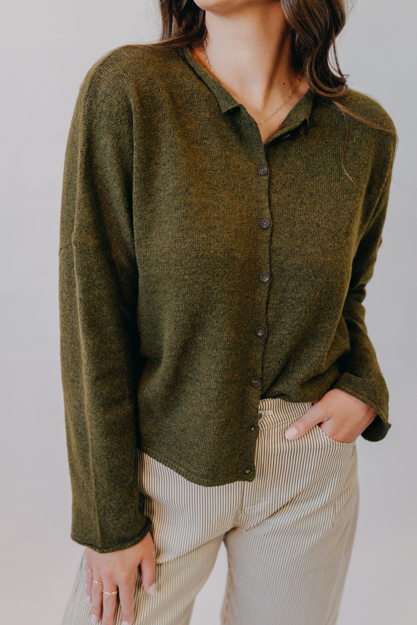 Blu Pepper | Lightweight Knit Cardigan | Olive