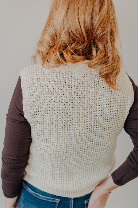 Be Cool | Waffle Knit Button Sweater | Cream