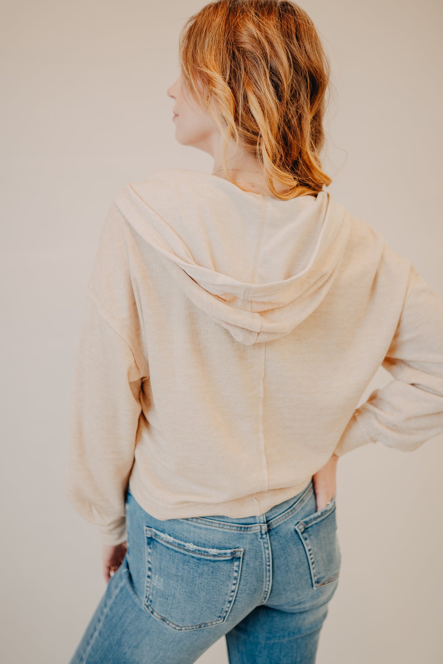 Blu Pepper | Hooded Split Neck Top | Taupe