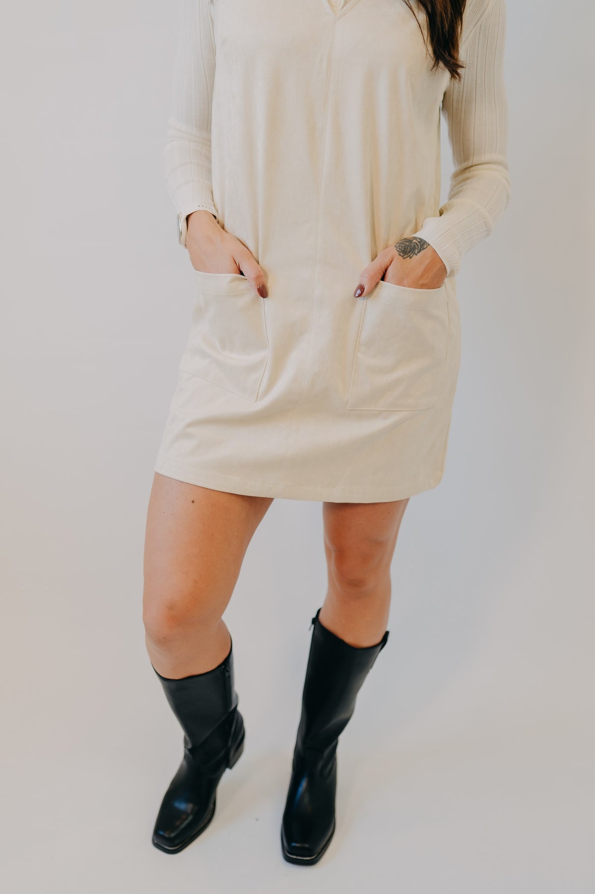 Wishlist | Suede V-Neck Mini Dress | Stone