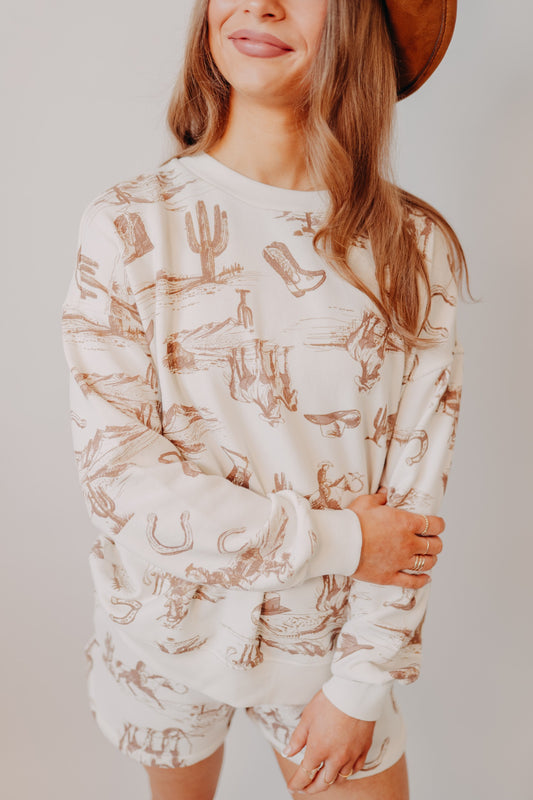 Blu Pepper | Western Print Knit Top | Cream Multi