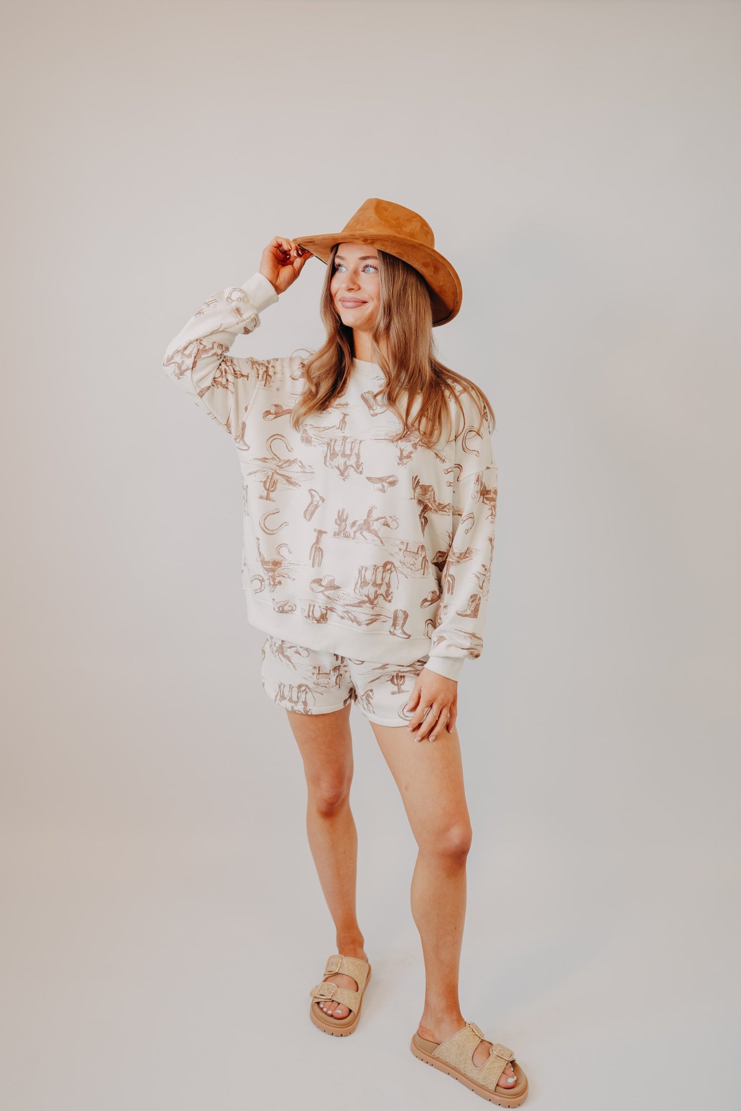 Blu Pepper | Western Print Knit Shorts | Cream Multi