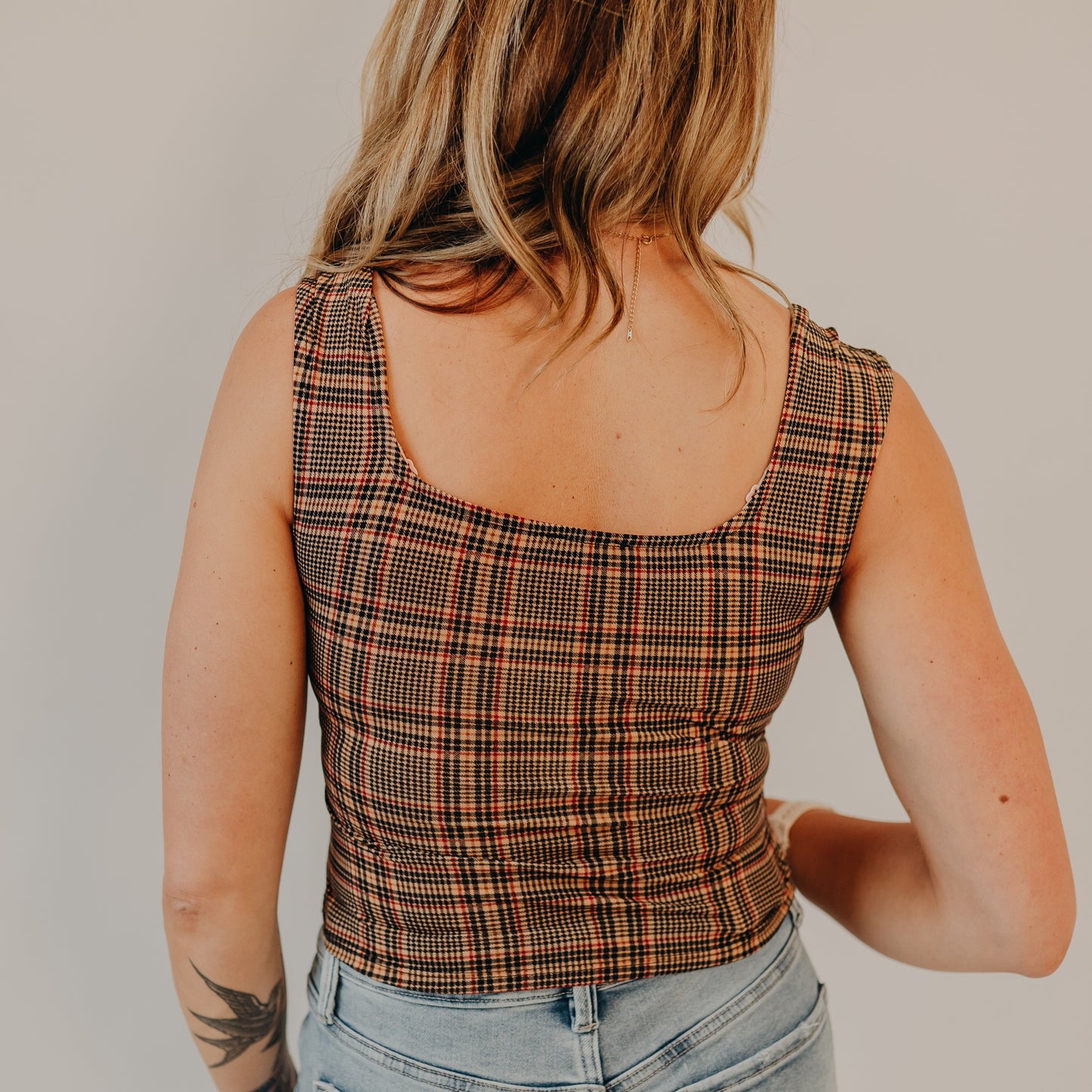 Blu Pepper | Plaid Knit Top | Camel Multi