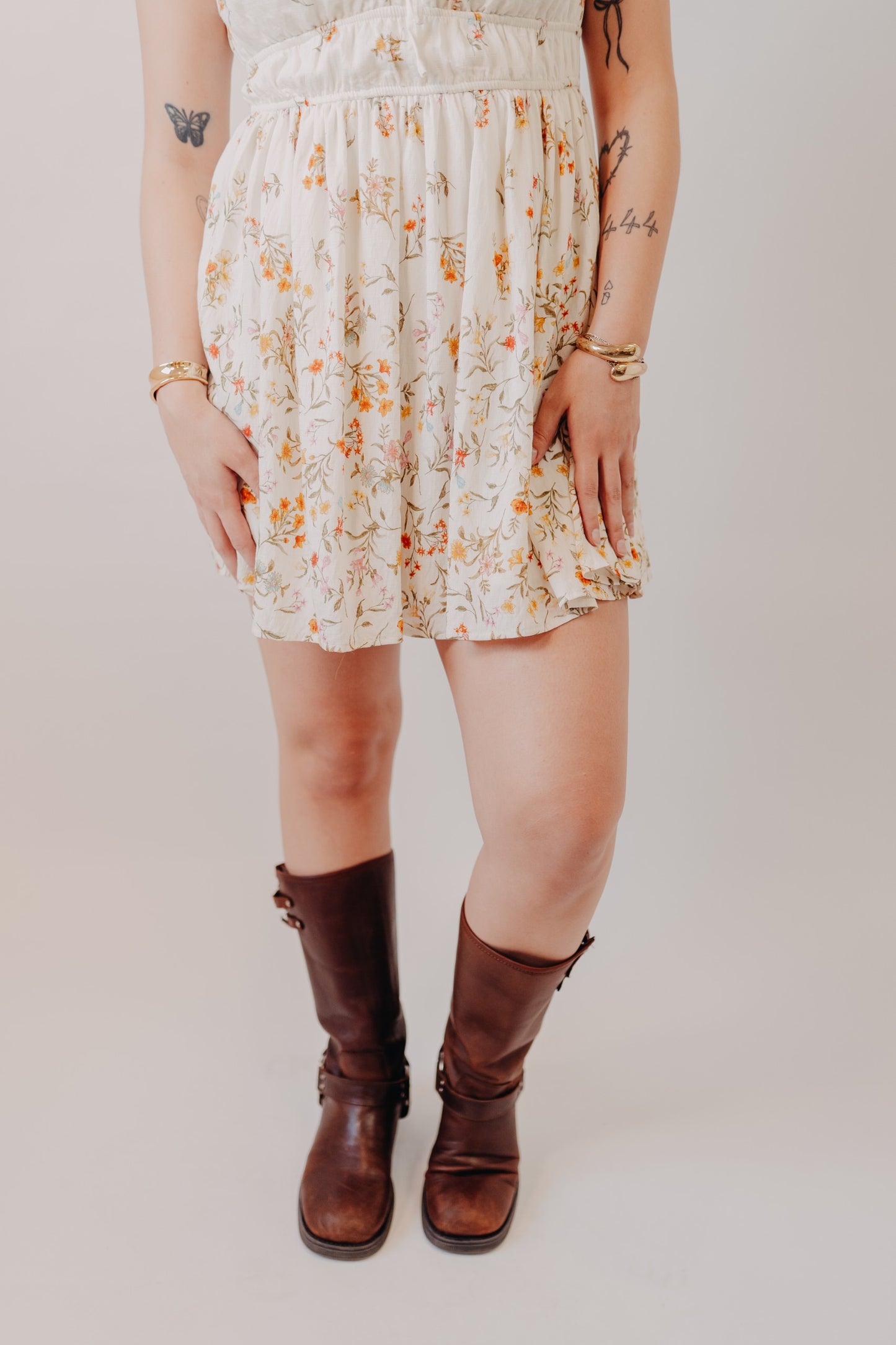 Blu Pepper | Floral Front Tie Midi Dress | Ivory Multi