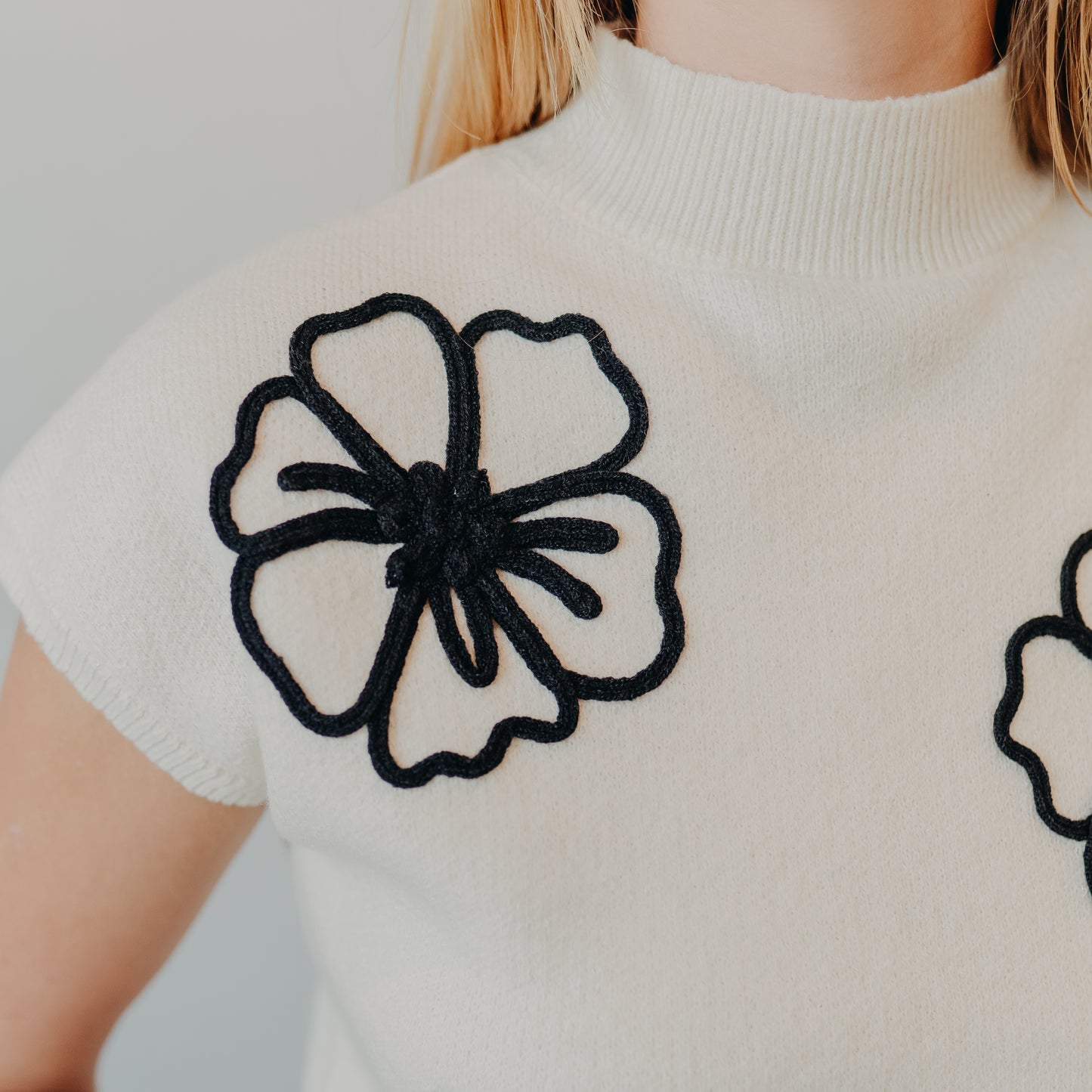 Blu Pepper | Floral Trim Sweater | Cream