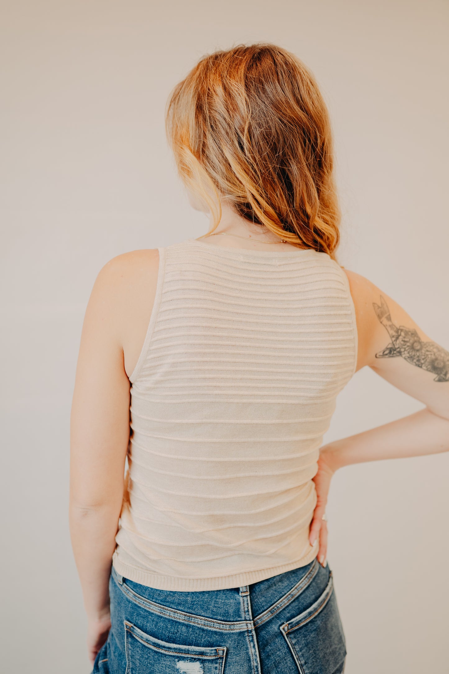 Staccato | Pintuck Striped Sweater | Almond