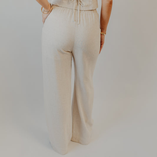 Blu Pepper | High Waist Wide Leg Linen Pants | Oatmeal