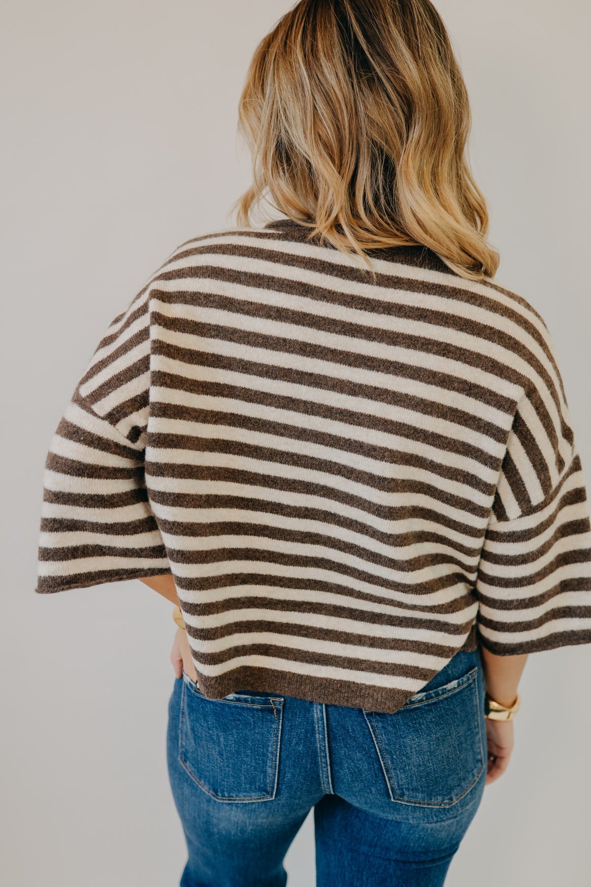 Blu Pepper | Striped Raw Edge Cardigan | Chocolate Brown