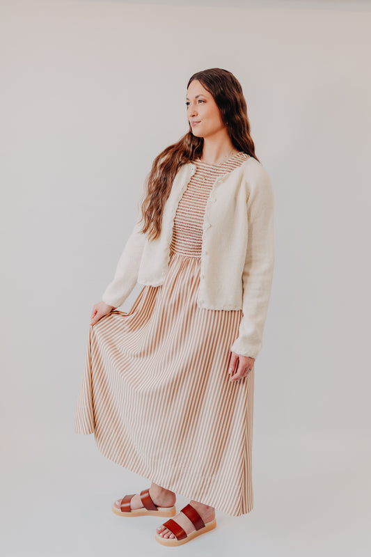 Miou Muse | Striped Smocked Top Dress | Brown