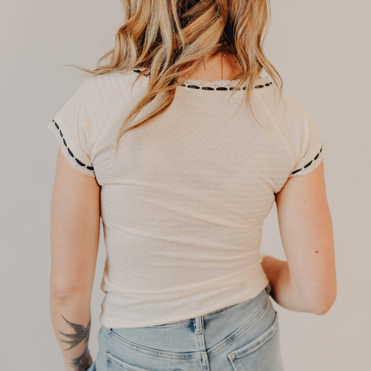 Doe & Rae | Textured Lace Detailed Top | Cream