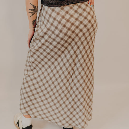 Blu Pepper | Plaid High Waist Midi Skirt | Lt Khaki