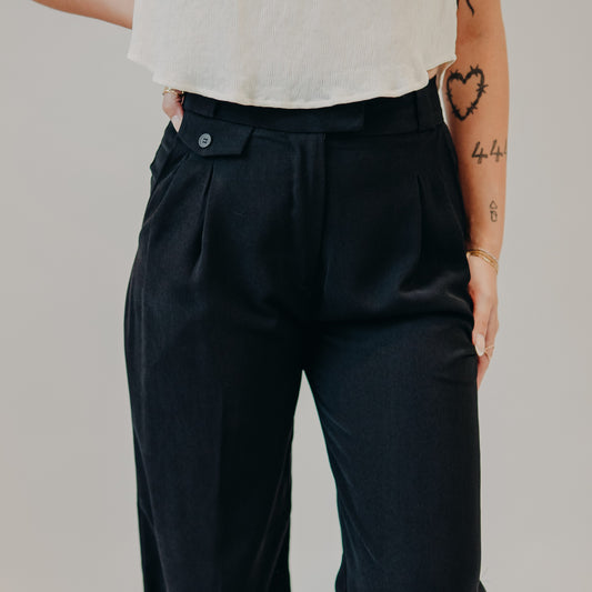 Blu Pepper | High Waist Wide Leg Pleated Dress Pant | Black