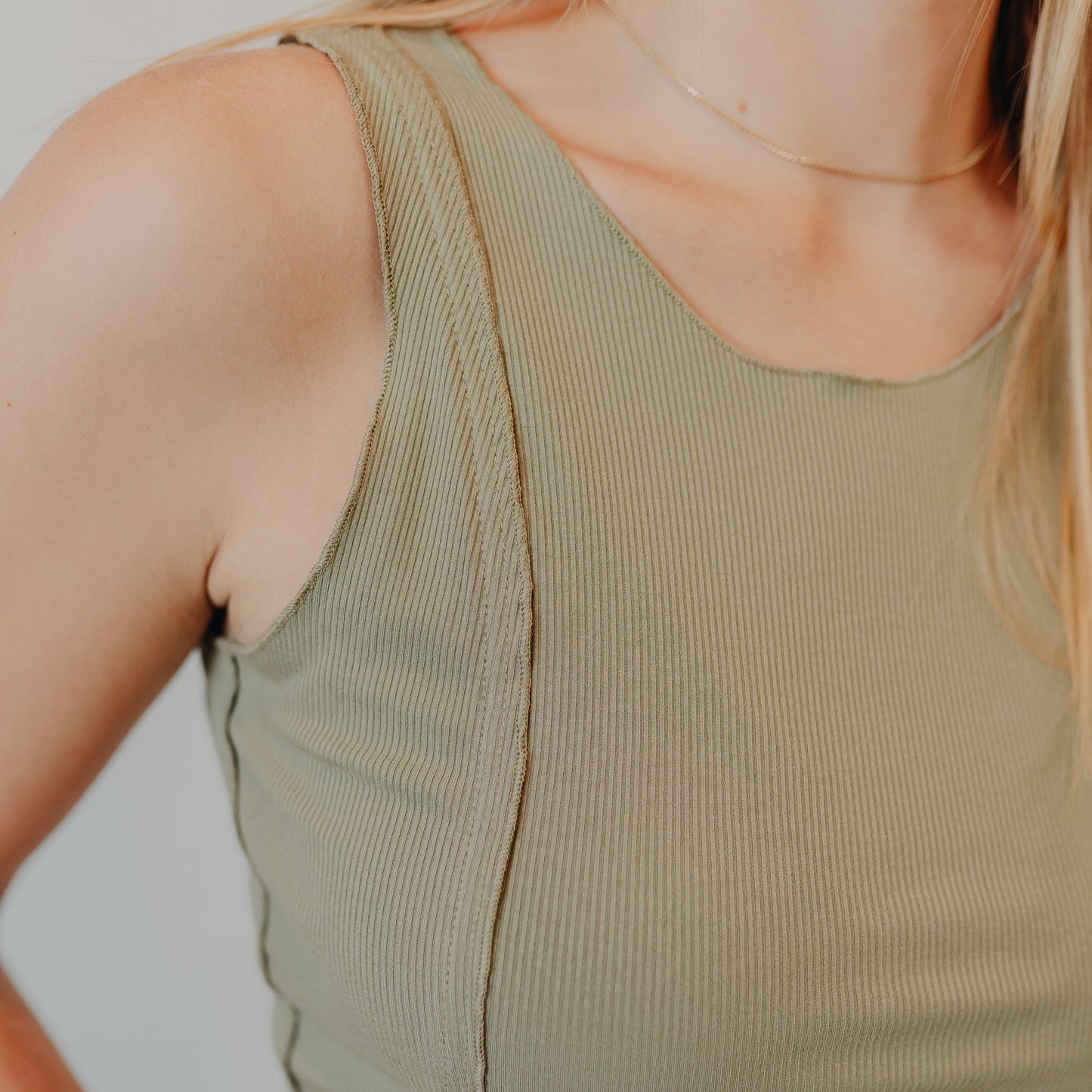 Doe & Rae | Soft Ribbed Lettuce Edge Tank | Sage Green