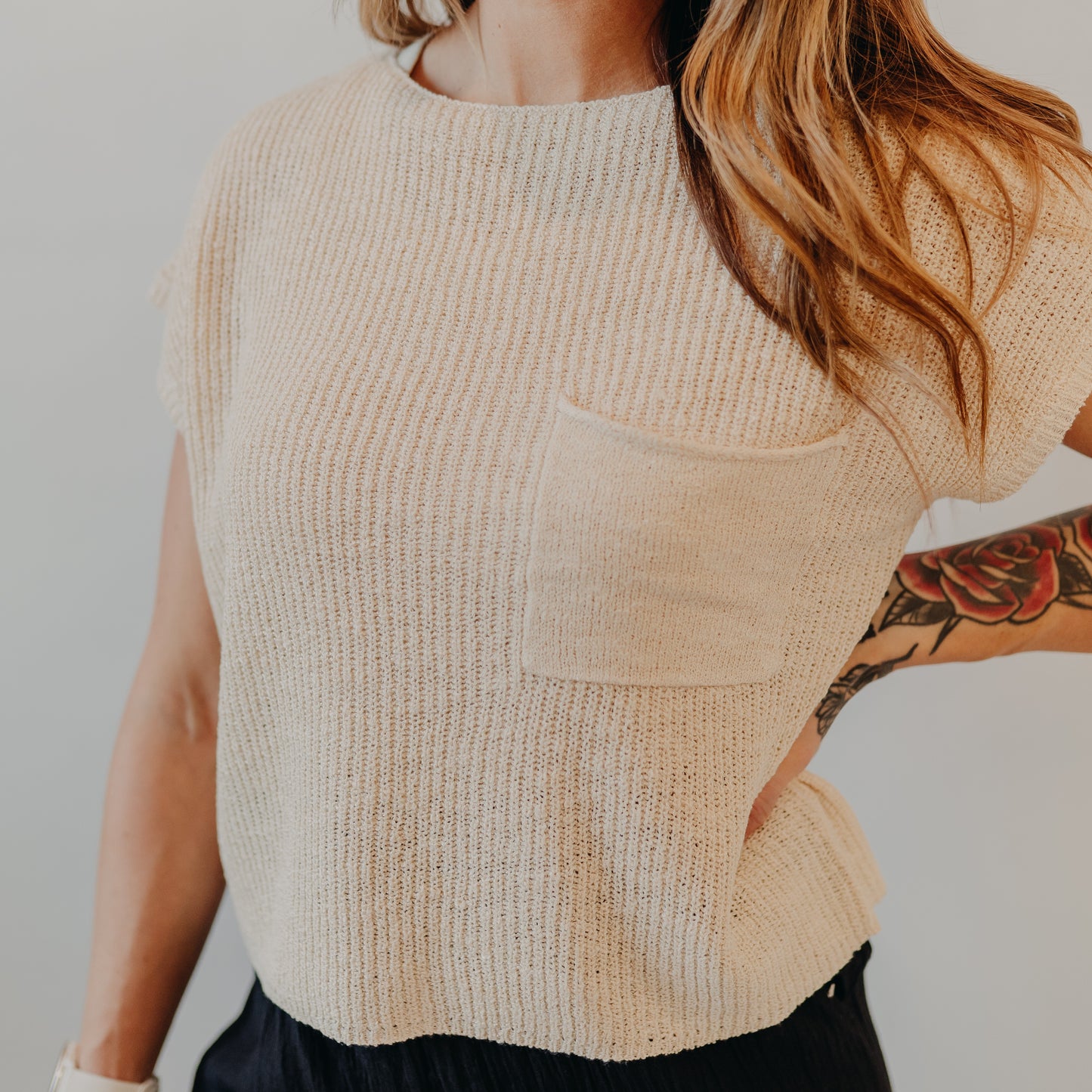 Be Cool | Pocket Cap Sleeve Dolman Top | Natural