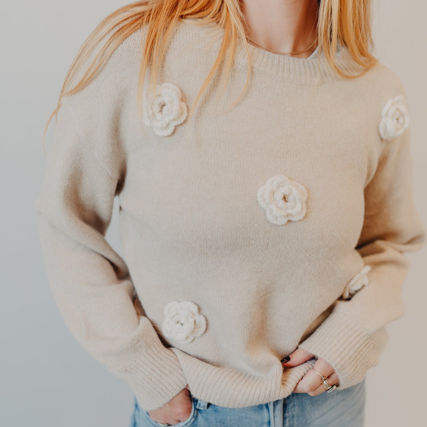 Wishlist | 3D Flower Sweater | Shell Cream