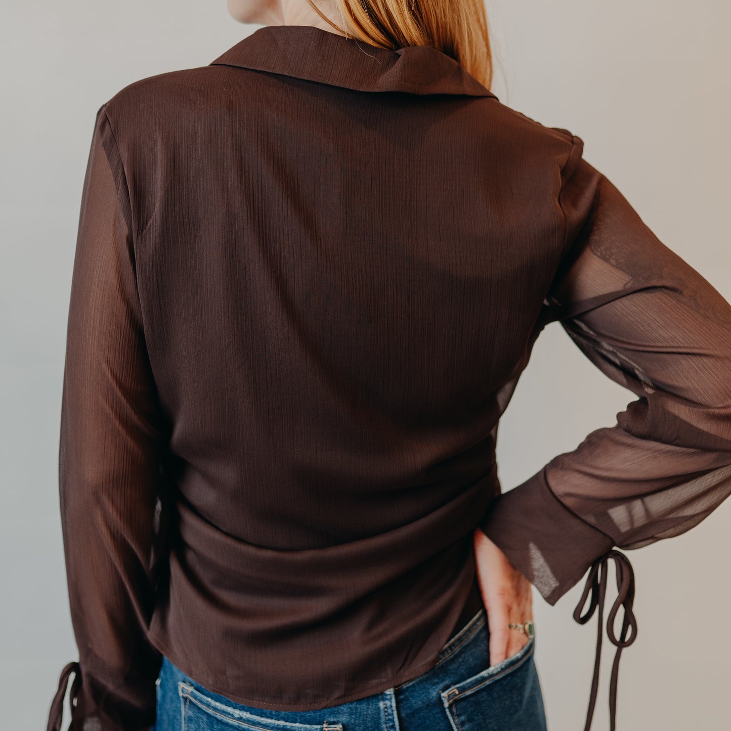 Gilli | Long Sleeve Button Up Top | Chocolate