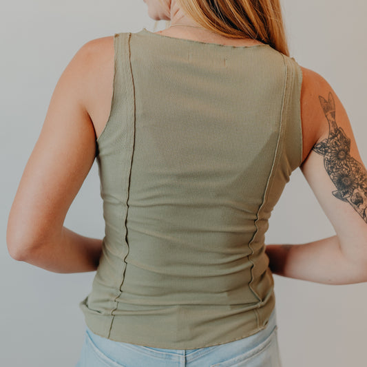 Doe & Rae | Soft Ribbed Lettuce Edge Tank | Sage Green
