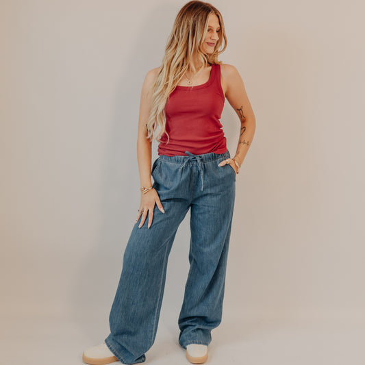 Be Cool | Denim Look Wide Pant | Medium Wash