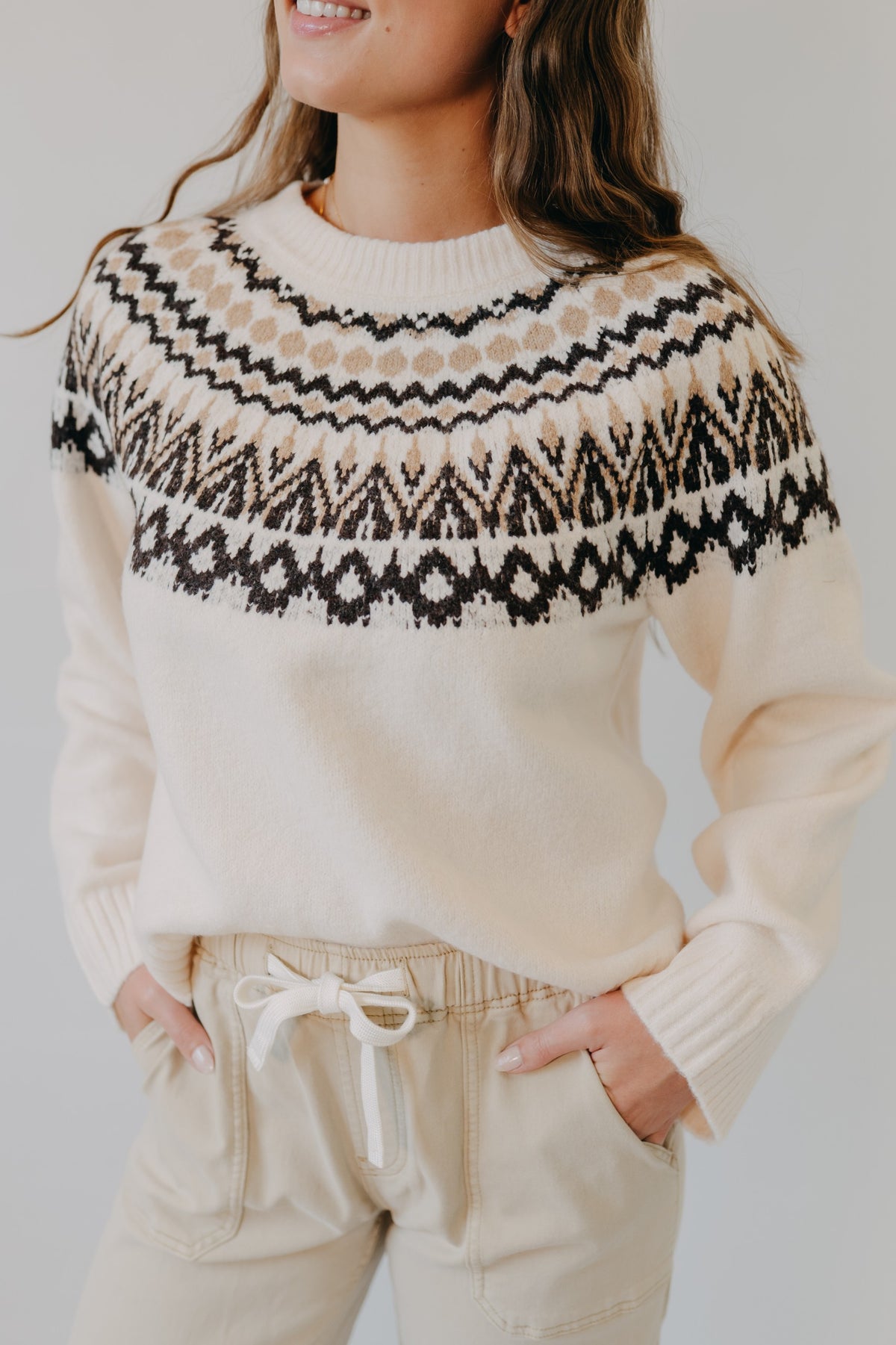 Blu Pepper | Fair Isle Crew Neck Sweater | Cream