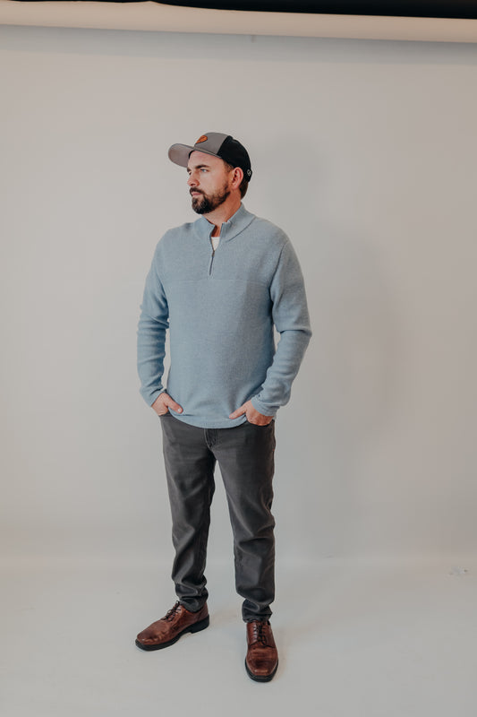 Flag & Anthem | Henryville 1/4 Zip Mock Sweater | Lt Blue Heather