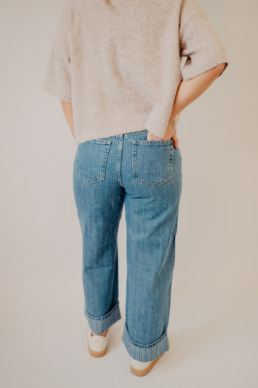 Vervet | High Rise Jacquard Stripe Cuff Wide | Nostalgic