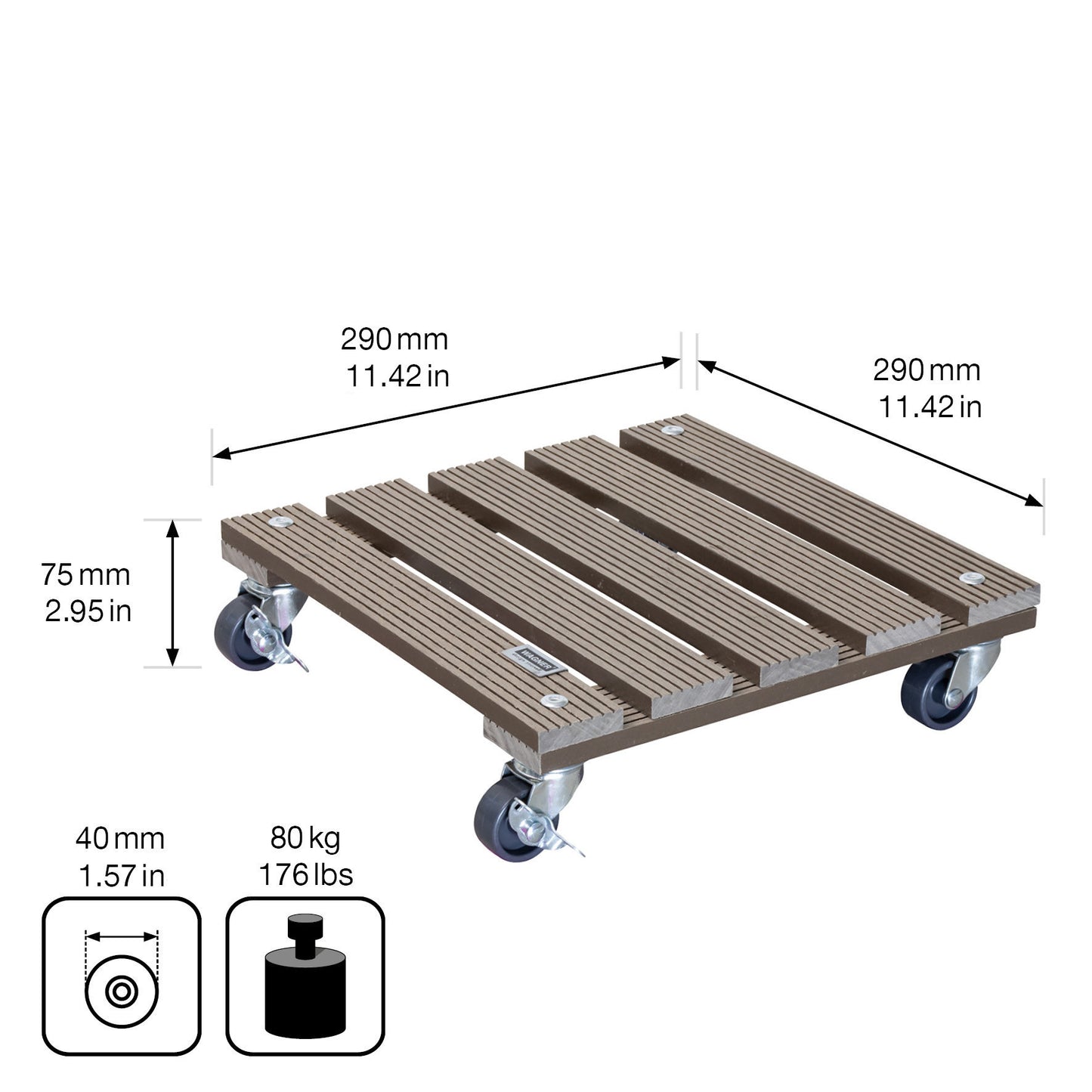 11.4" Taupe Square WPC Plant Caddy
