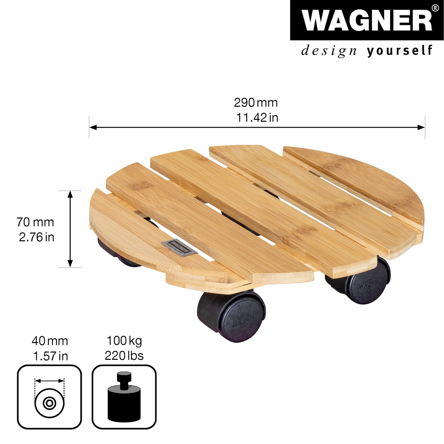 11.4" Round Bamboo Plant Caddy