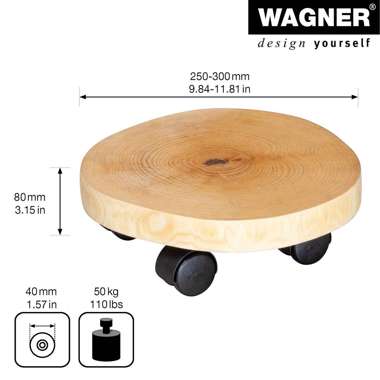 10" Natural Birch Round Wooden Plant Caddy
