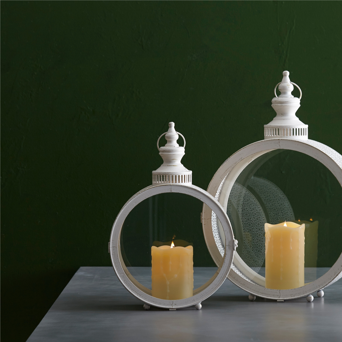 Ivory Ornate Metal Circle Lantern 17.5"D