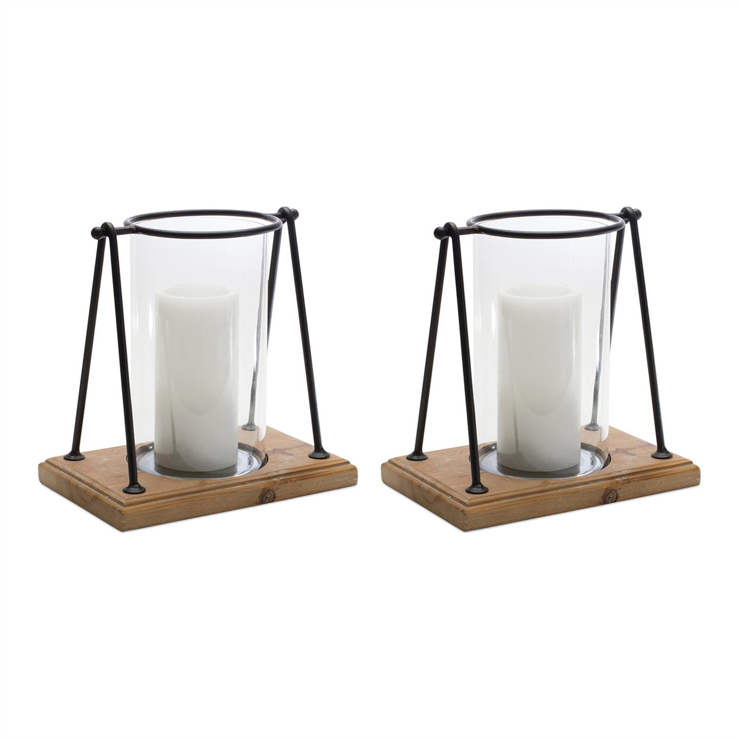 Candle Holder (Set of 2) 9.75”H Wood/Iron/Glass