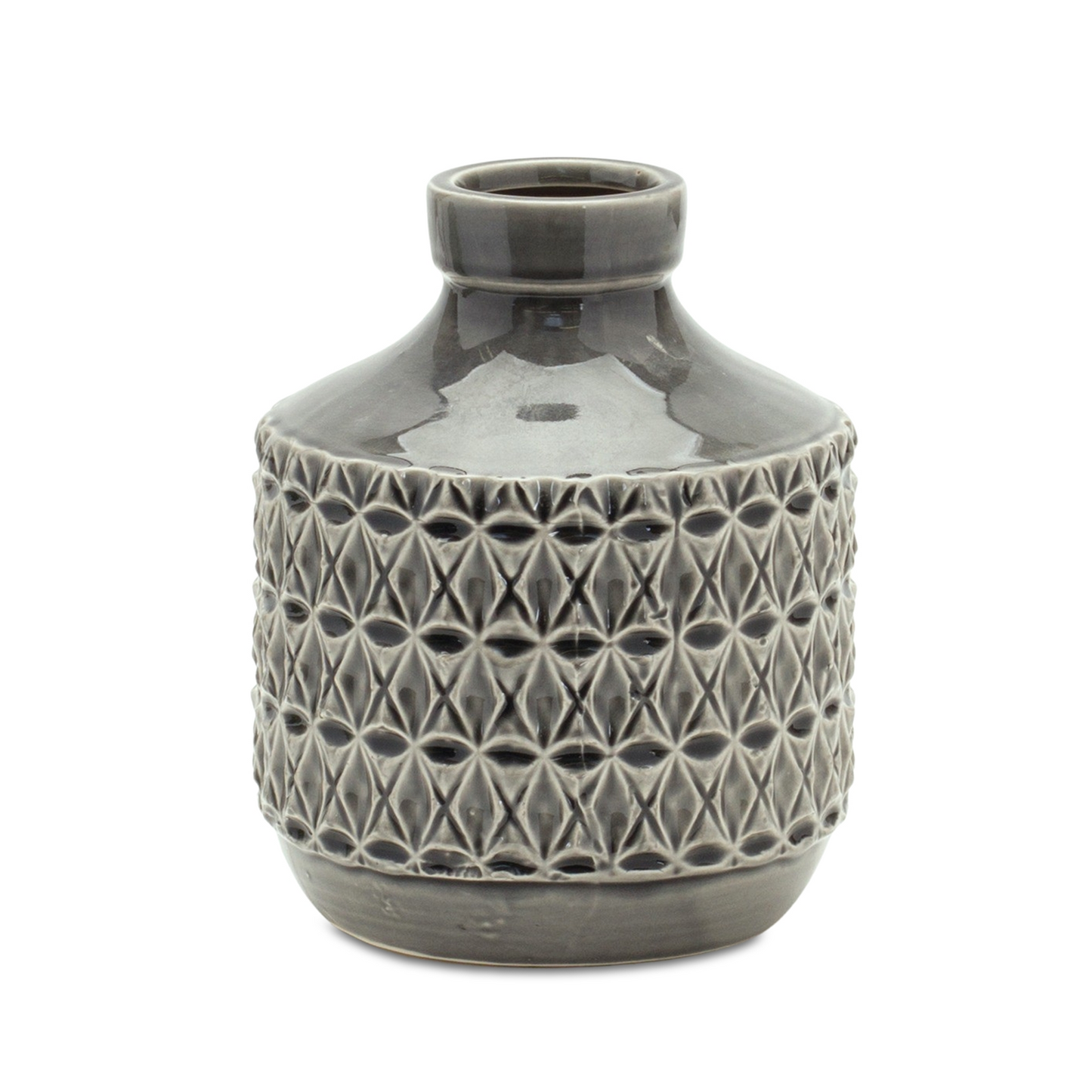 Goemetric Terra Cotta Vase with Black Finish 7"H