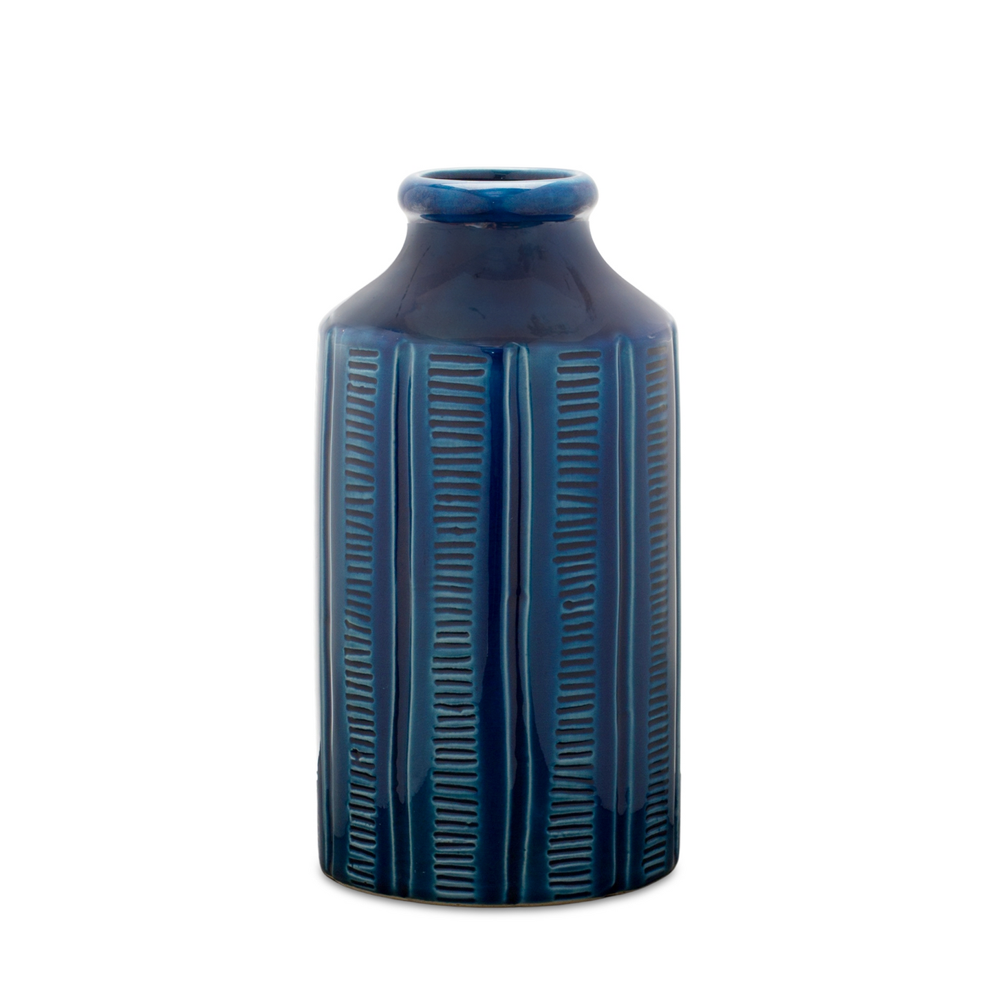 Blue Etched Terra Cotta Vase 10"H