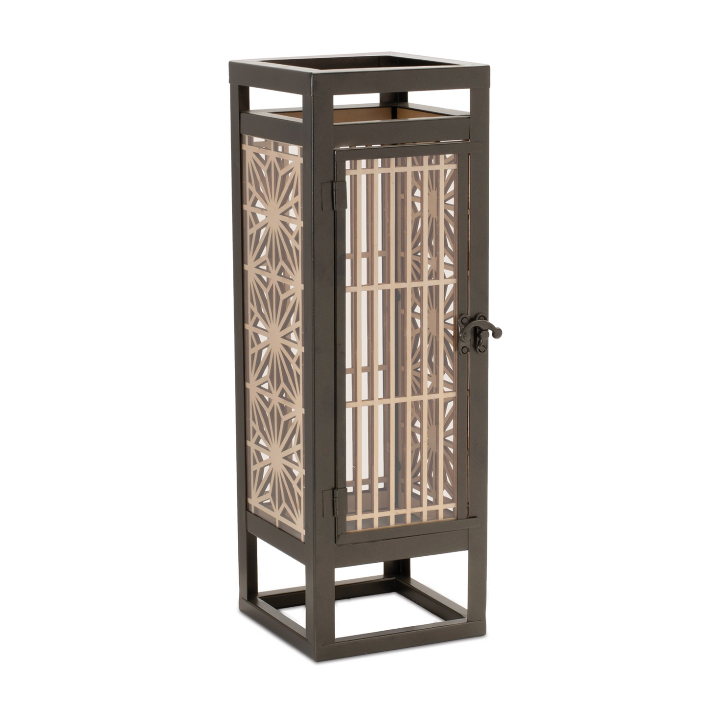 Cut Out Wood Candle Holder with Iron Frame 15"H