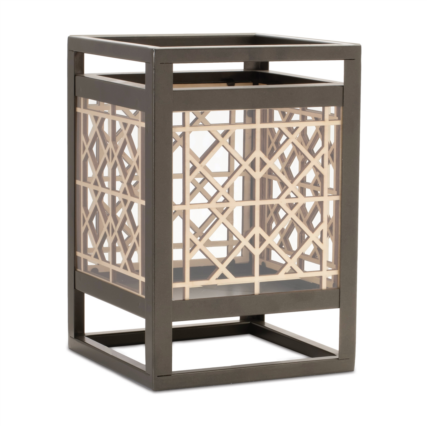 Cut Out Wood Candle Holder with Iron Frame 9.75"H