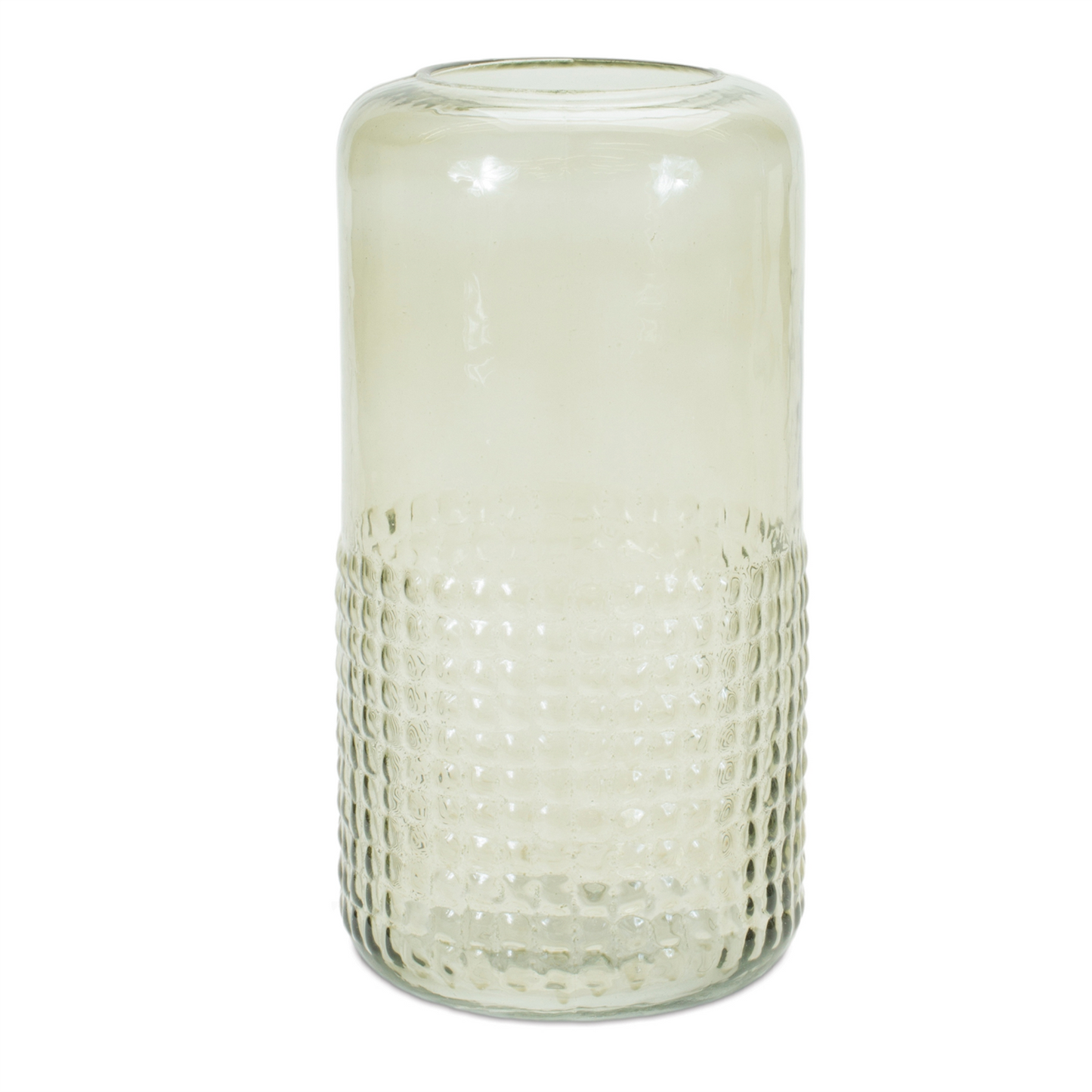 Green Textured Glass Candle Holder Vase 9.5"H