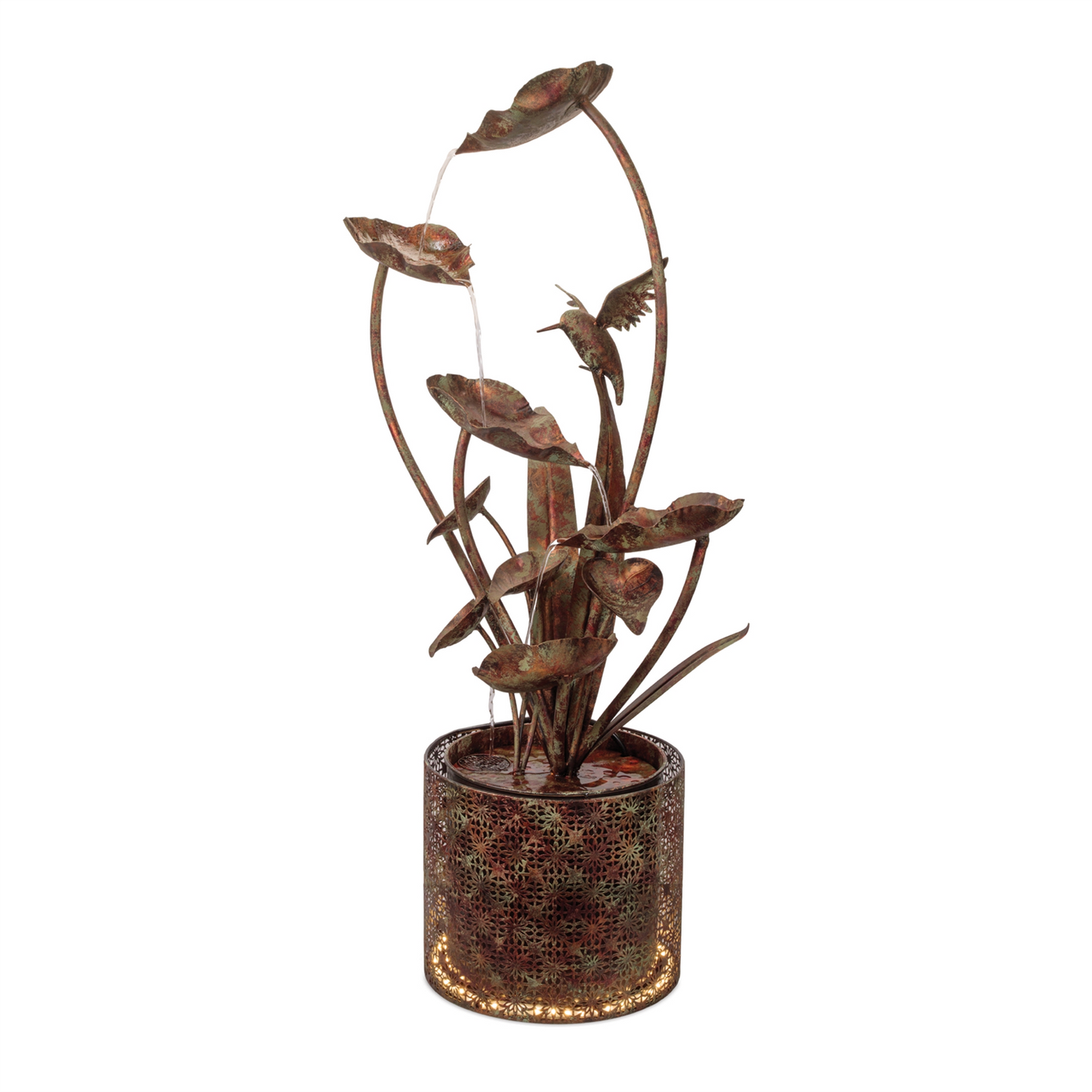Cascading Iron Hummingbird and Leaf Fountain 42"H