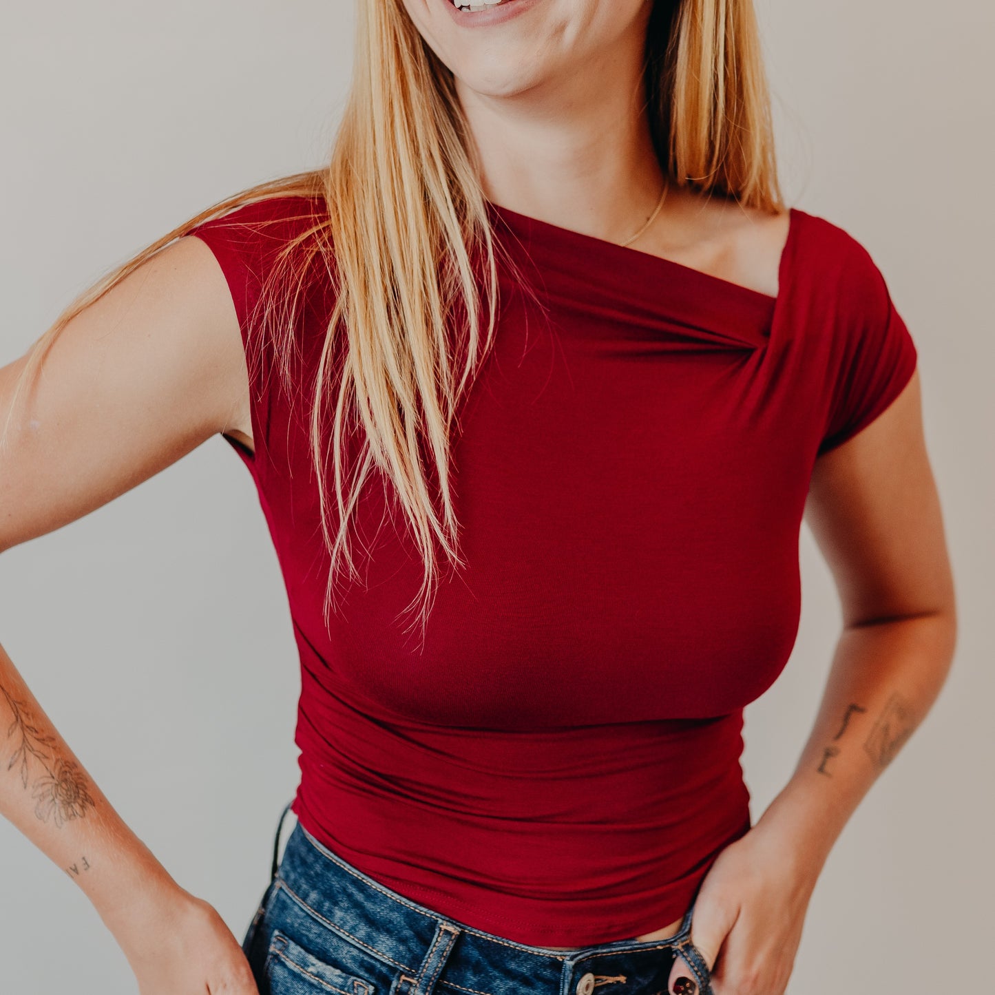 Blu Pepper | Asymmetrical Top | Deep Red