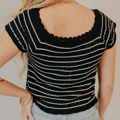 Doe & Rae | Vintage Inspired Striped Top | Black