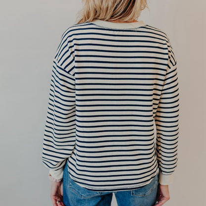 Blu Pepper | Striped Henley Top | Navy