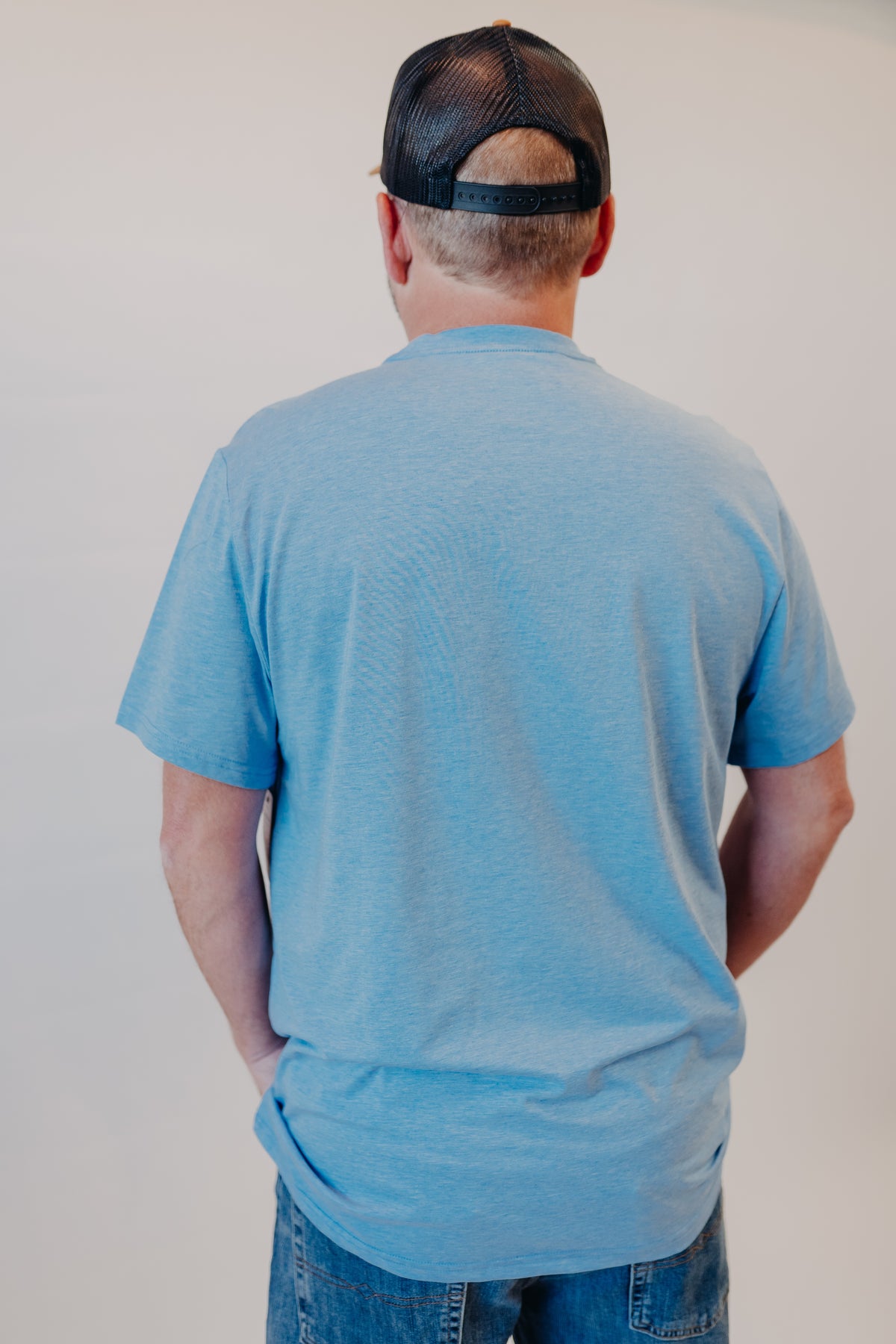 Flag & Anthem | Essential Stretch Crew Tee | Lt Blue Heather