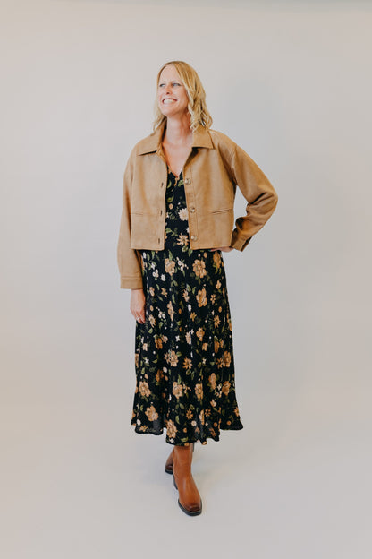 Blu Pepper | Suede Collared Crop Jacket | Camel