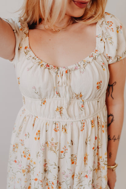 Blu Pepper | Floral Front Tie Midi Dress | Ivory Multi