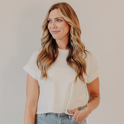 Blu Pepper | Washed Extended Shoulder Top | White