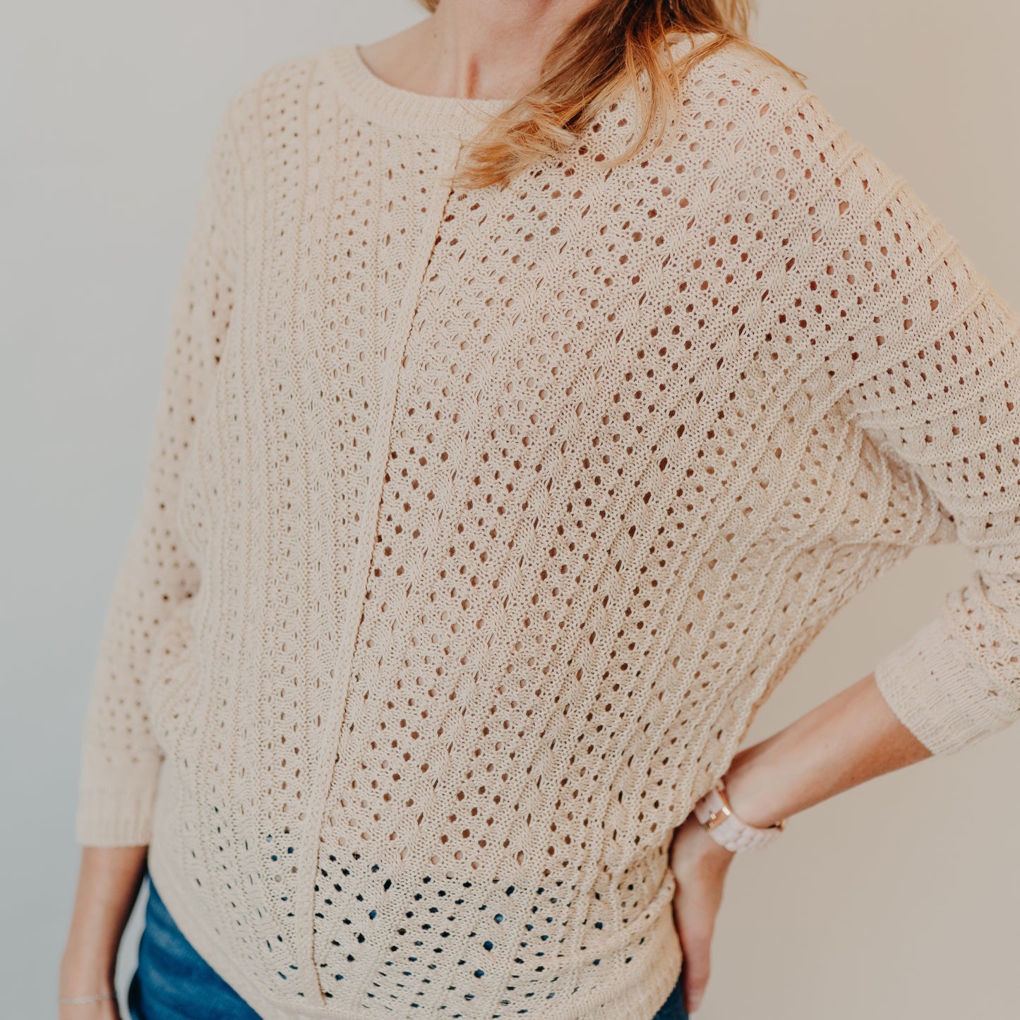 Staccato | Dolman Crocheted Pullover | Natural