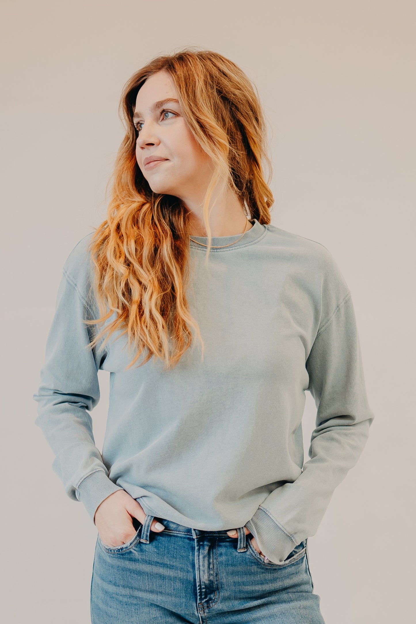 Z Supply | Boyfriend Denim Sweatshirt | Ocean Air Indigo