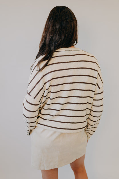 Blu Pepper | Striped Textured Raw Edge Sweater | Cream